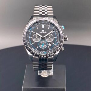 Orbit Chrono Schwarz Herrenchronograph mit schwarzer Rechenschieber-Lünette und Präsidentenarmband - Frontansicht